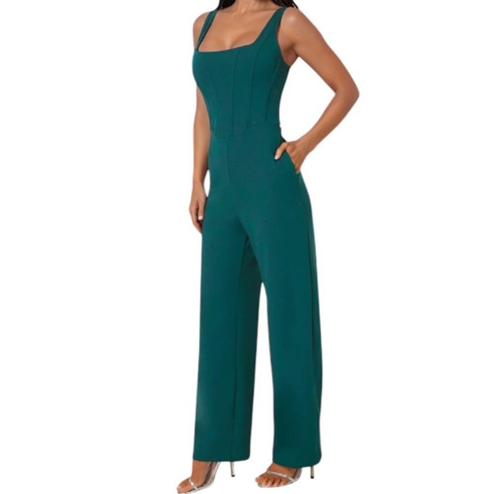 bebe Hunter Green Corset Jumpsuit Size XS - Picture 2 of 10